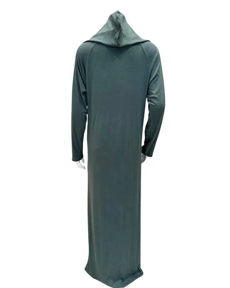 AL761SG Sage Ribbed Modal Pull On Nightgown with Hoodie