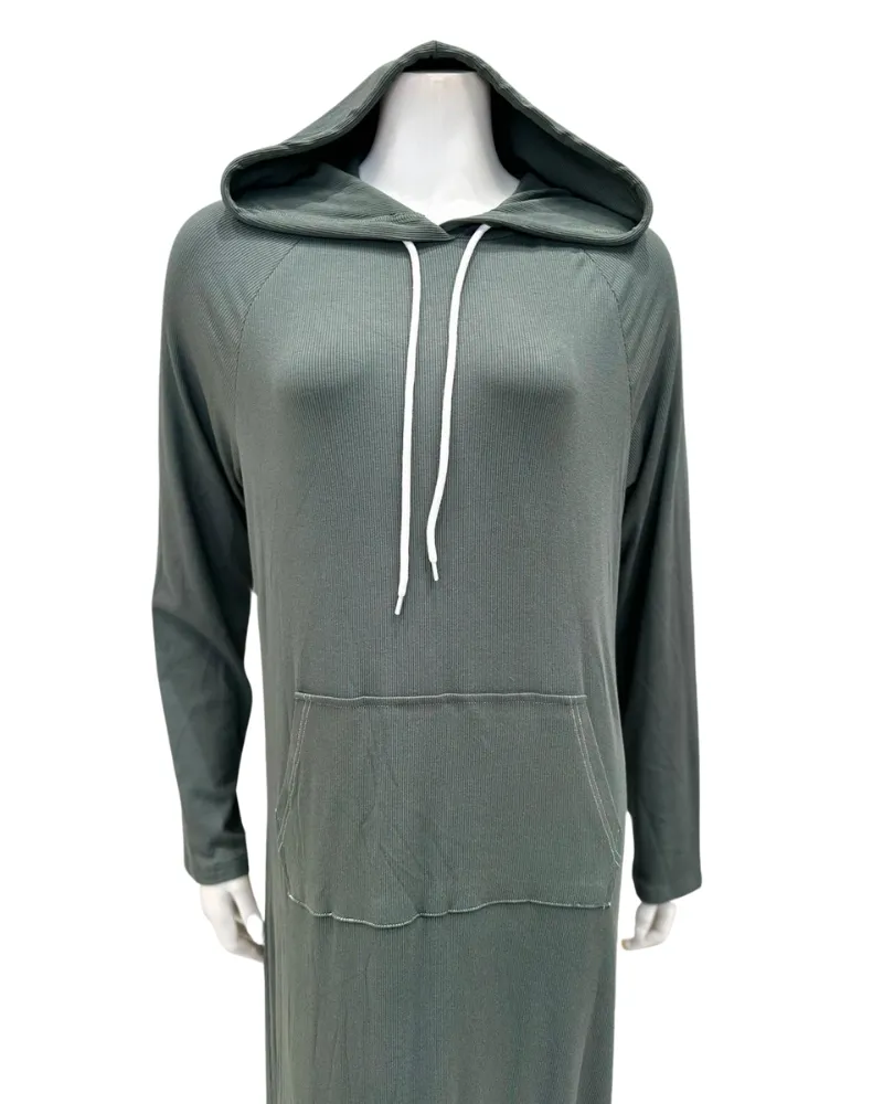 AL761SG Sage Ribbed Modal Pull On Nightgown with Hoodie