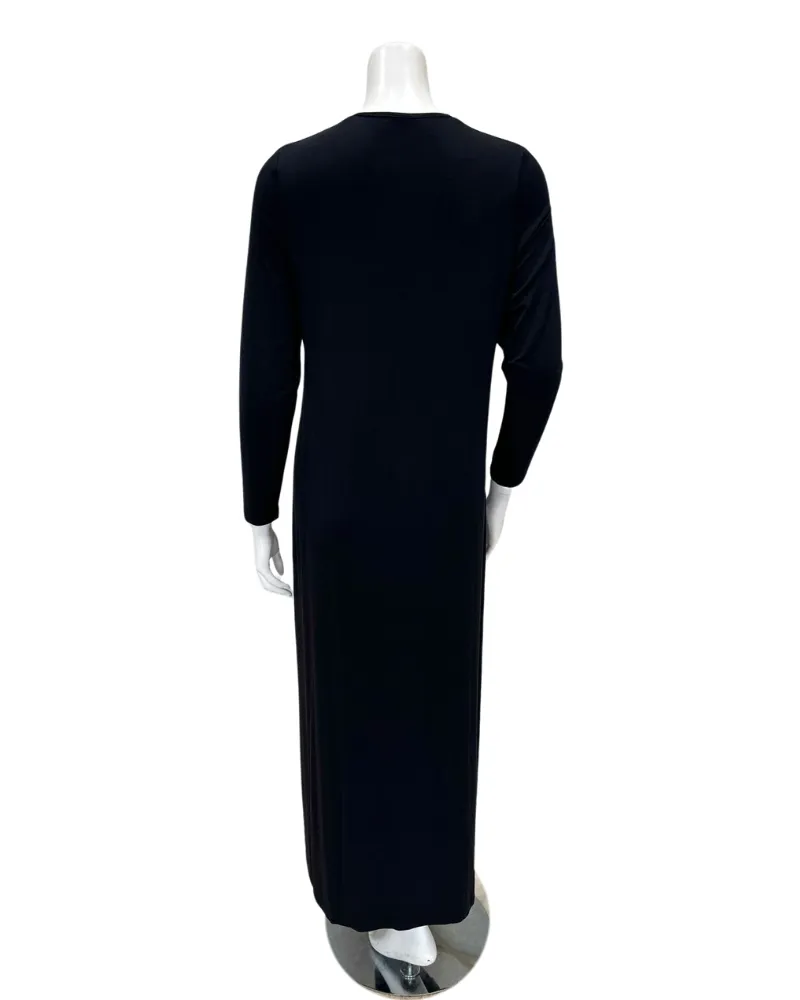 AL854BLK Solid Black with White Piping Button Down Modal Nightgown