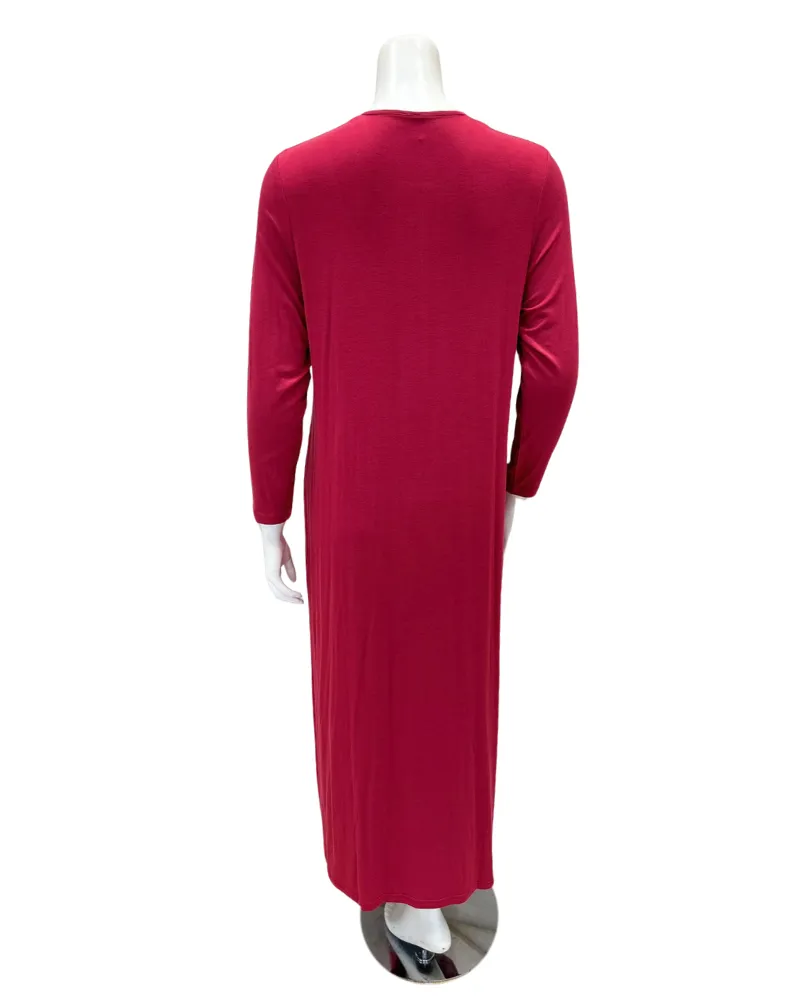 AL854BRY Solid Berry with White Piping Button Down Modal Nightgown