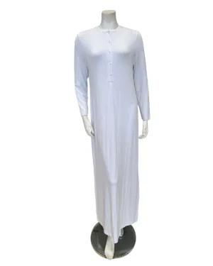 AL854WT Solid White with White Piping Button Down Modal Nightgown