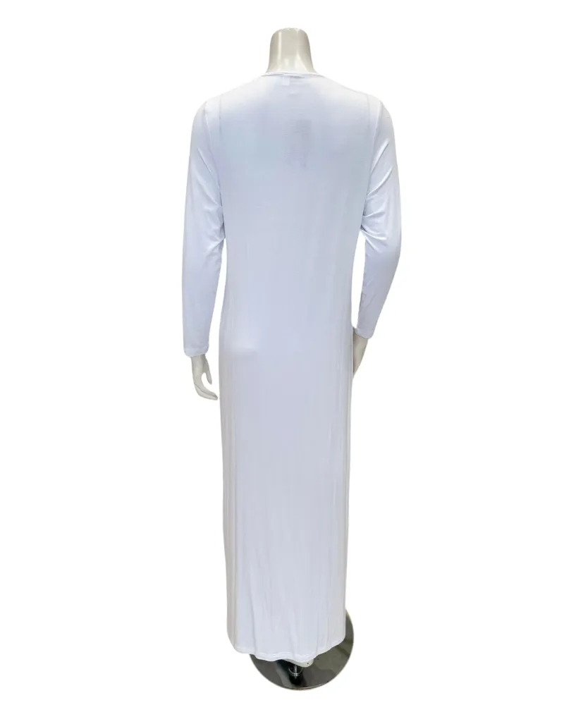 AL854WT Solid White with White Piping Button Down Modal Nightgown