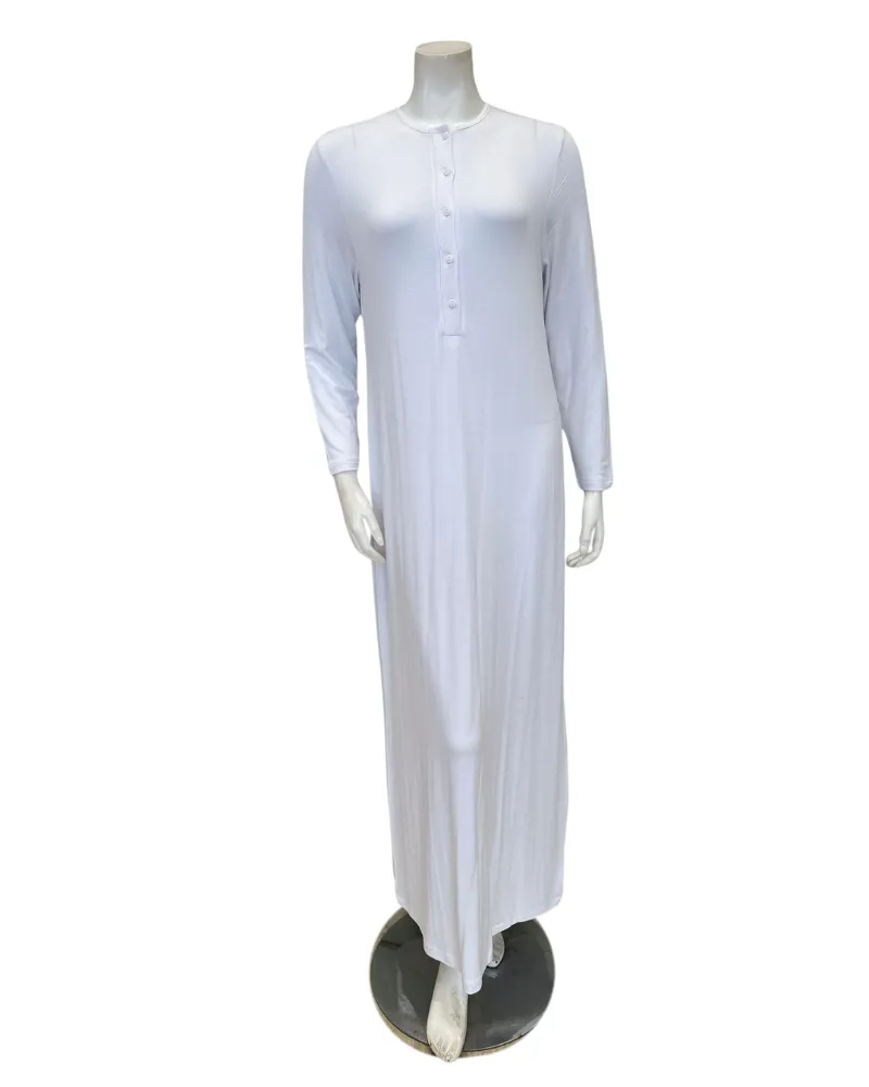 AL854WT Solid White with White Piping Button Down Modal Nightgown