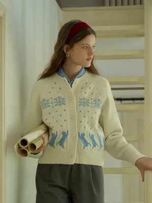 Aleena Fair Isle Classic Crew Neck Cat Snowflake Contrast Cardigan Cold Weather