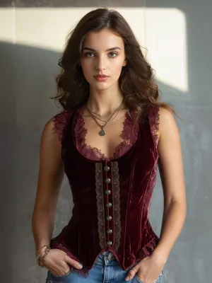 ElasticEdgeBinding Reflective Trim Details Alejandra V-Neck Lace Vest