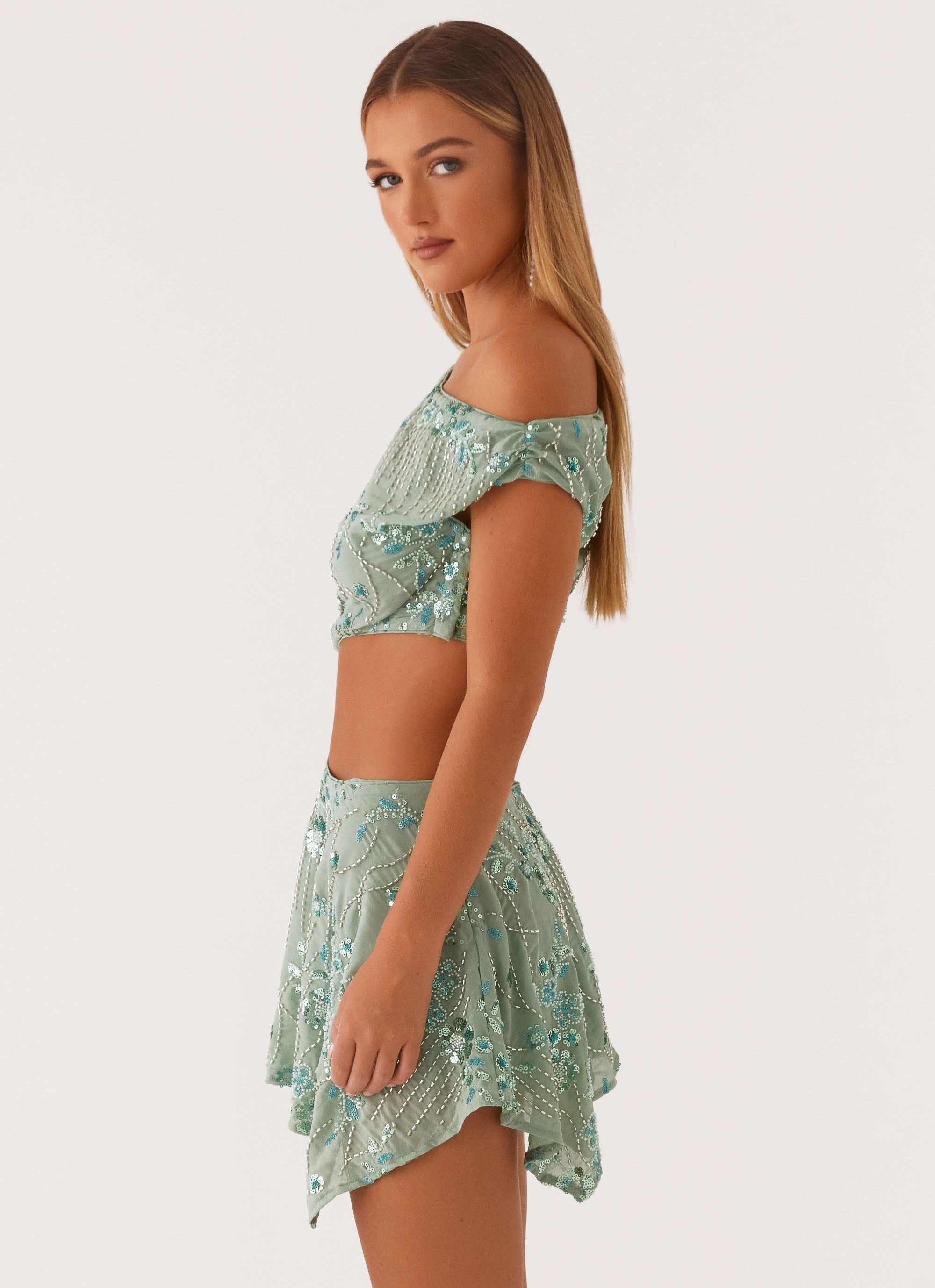 Aletta Sequin Mini Dress - Mint Craftsmanship Focus