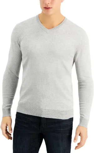 Alfani Mens V-Neck Ribbed Trim Sweater Gray XXL