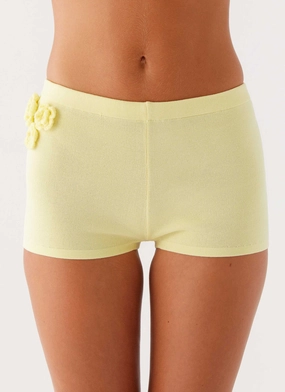 Aliah Knit Shorts - Yellow Anti Pilling Fabric No Iron