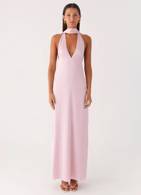Alicia Satin Halter Maxi Dress - Baby Pink Comfortable and Fashionable Quiet Luxury
