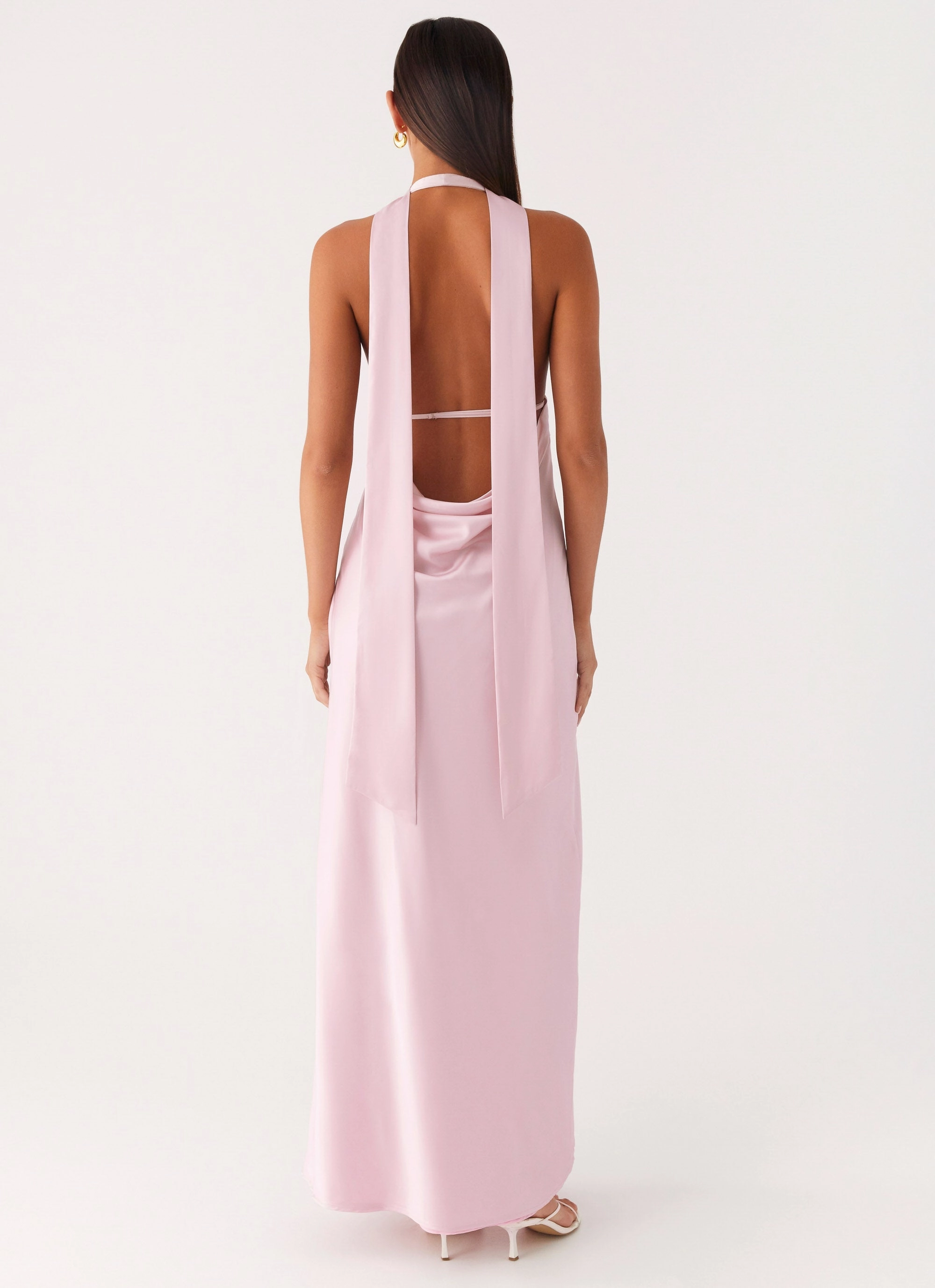 Alicia Satin Halter Maxi Dress - Baby Pink Refined Stitch