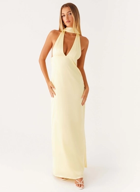 knee-length Alicia Satin Halter Maxi Dress - Yellow