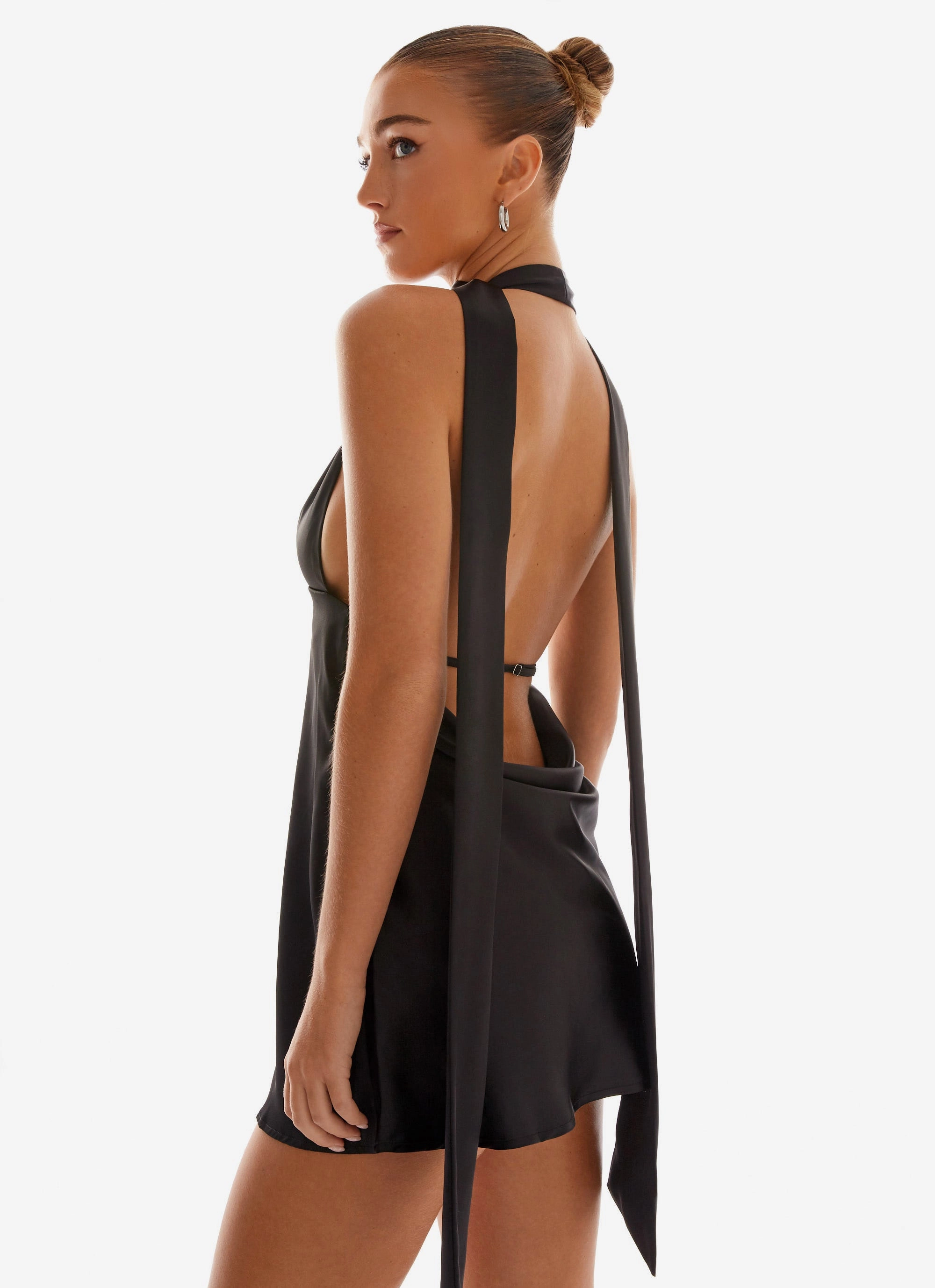 Artisanal Craft Alicia Satin Halter Mini Dress - Black
