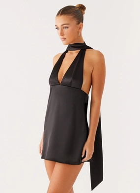Alicia Satin Halter Mini Dress - Black Clean Outfit