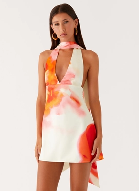 Calm Tone Alicia Satin Halter Mini Dress - Mimosa Blossom