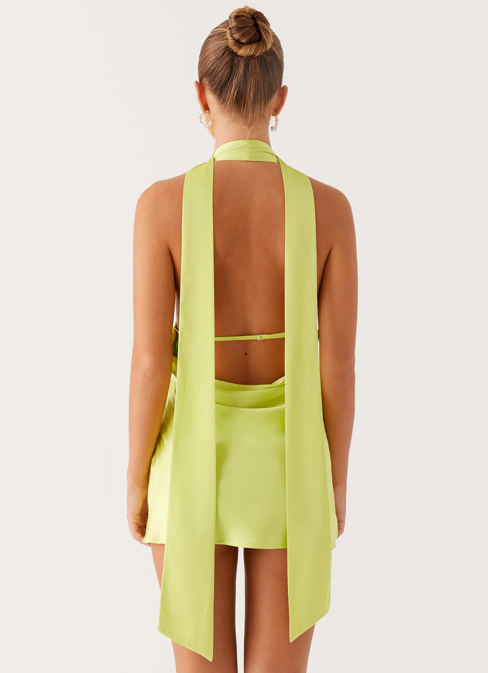 Alicia Satin Halter Mini Dress - Sunny Lime muted tone