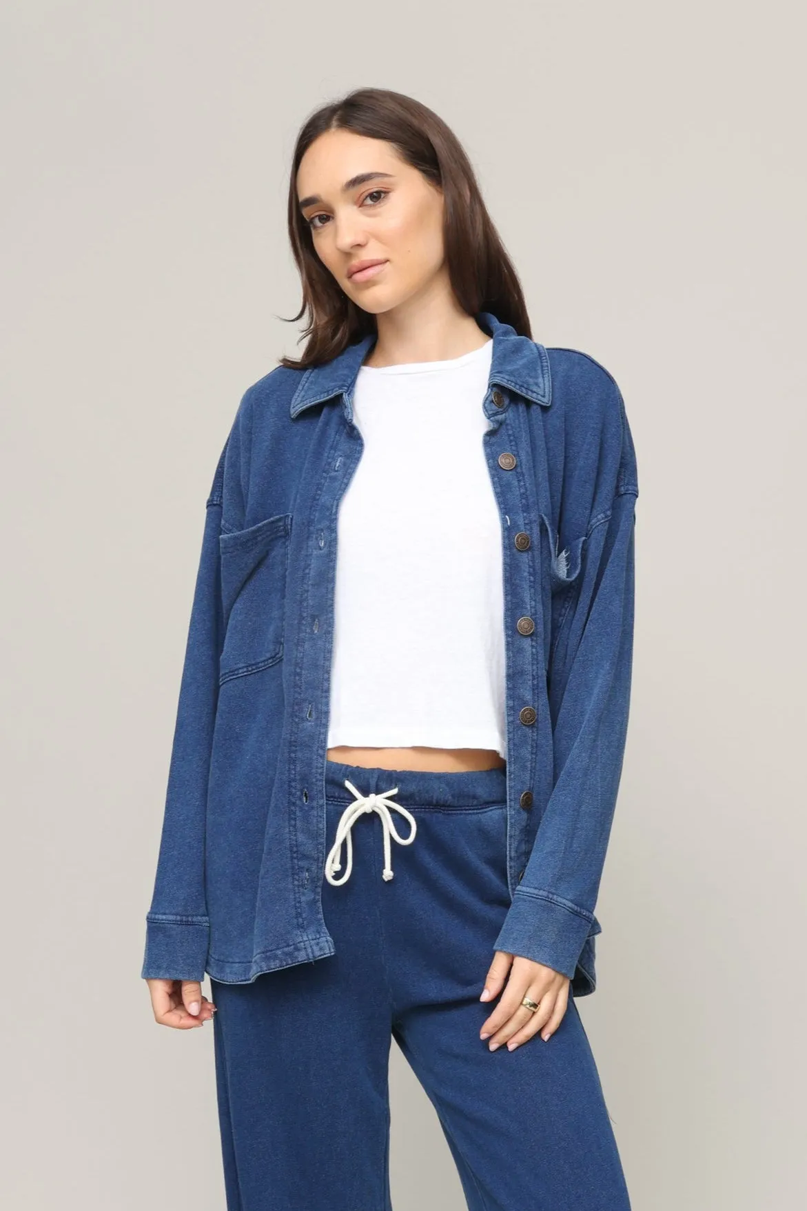 Fun Design Tailored Seams All Day Knit Denim Jacket
