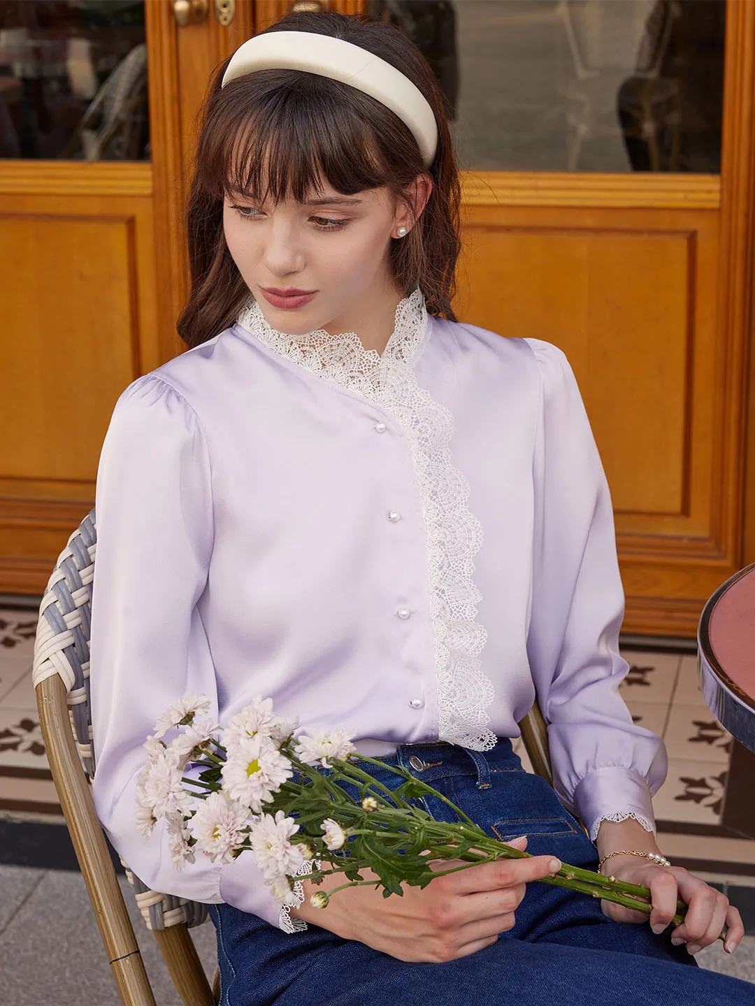 ElasticEdgeBinding LongSleeve ??Flash Sale??Margaret Elegant Lace Patchwork Blouse