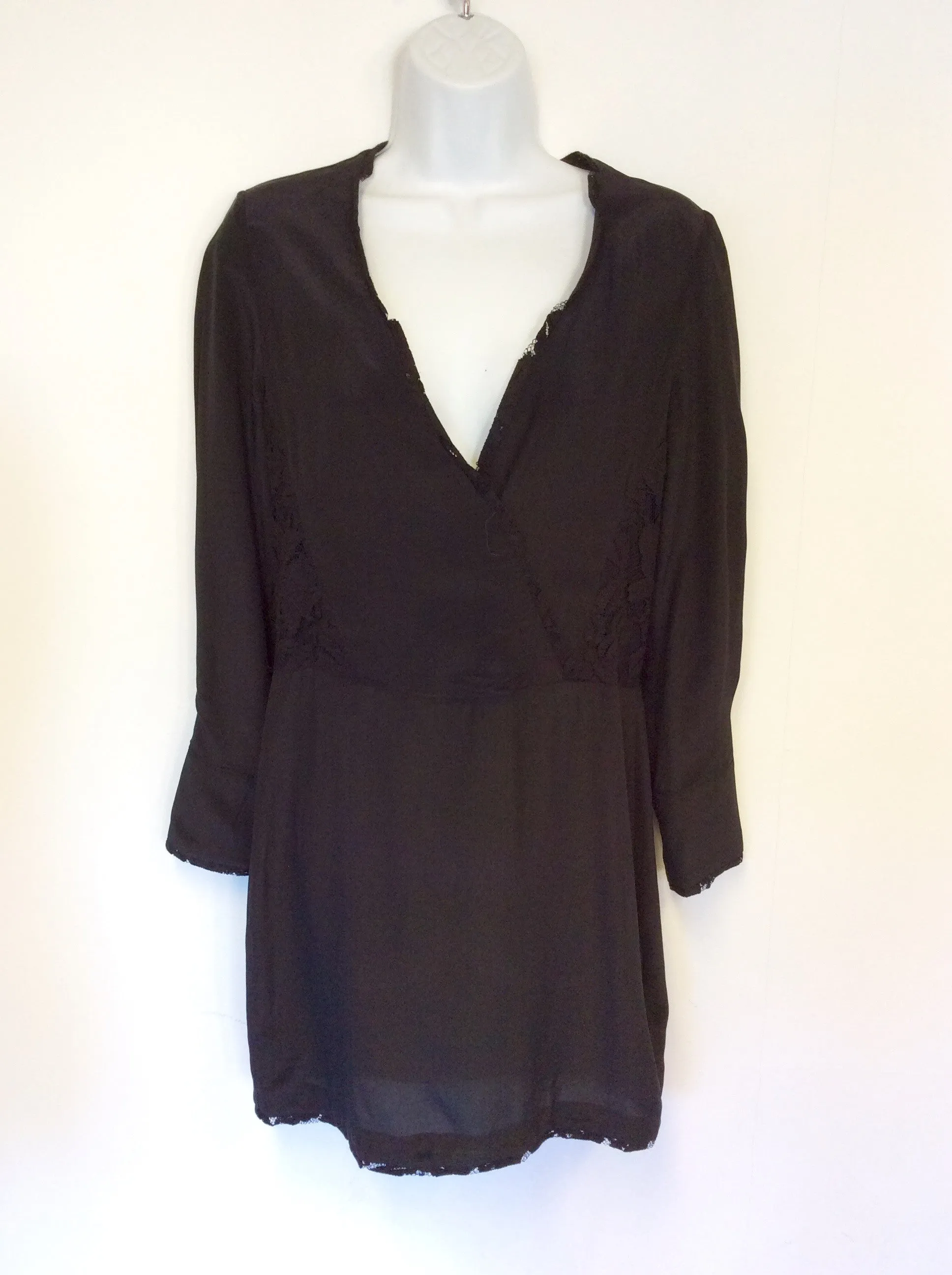 ALL SAINTS BLACK SILK BLEND LACE TRIM DRESS SIZE 4