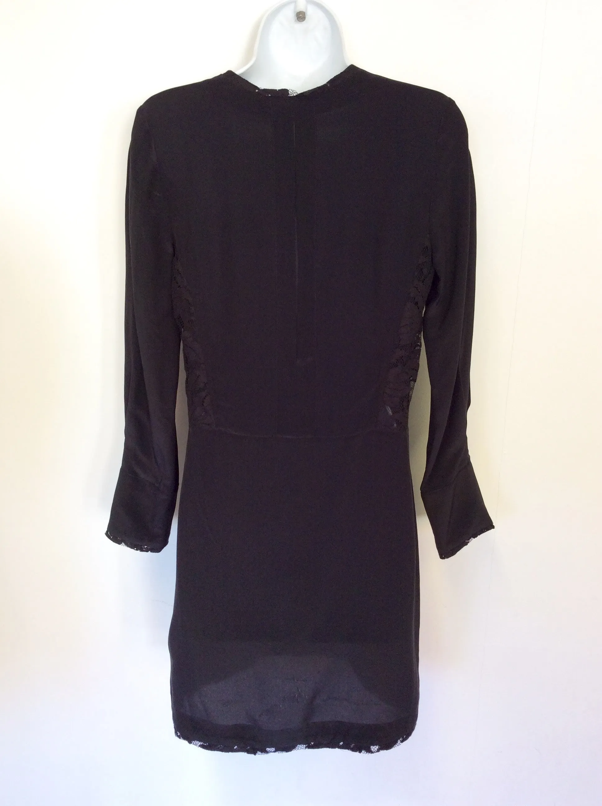 ALL SAINTS BLACK SILK BLEND LACE TRIM DRESS SIZE 4