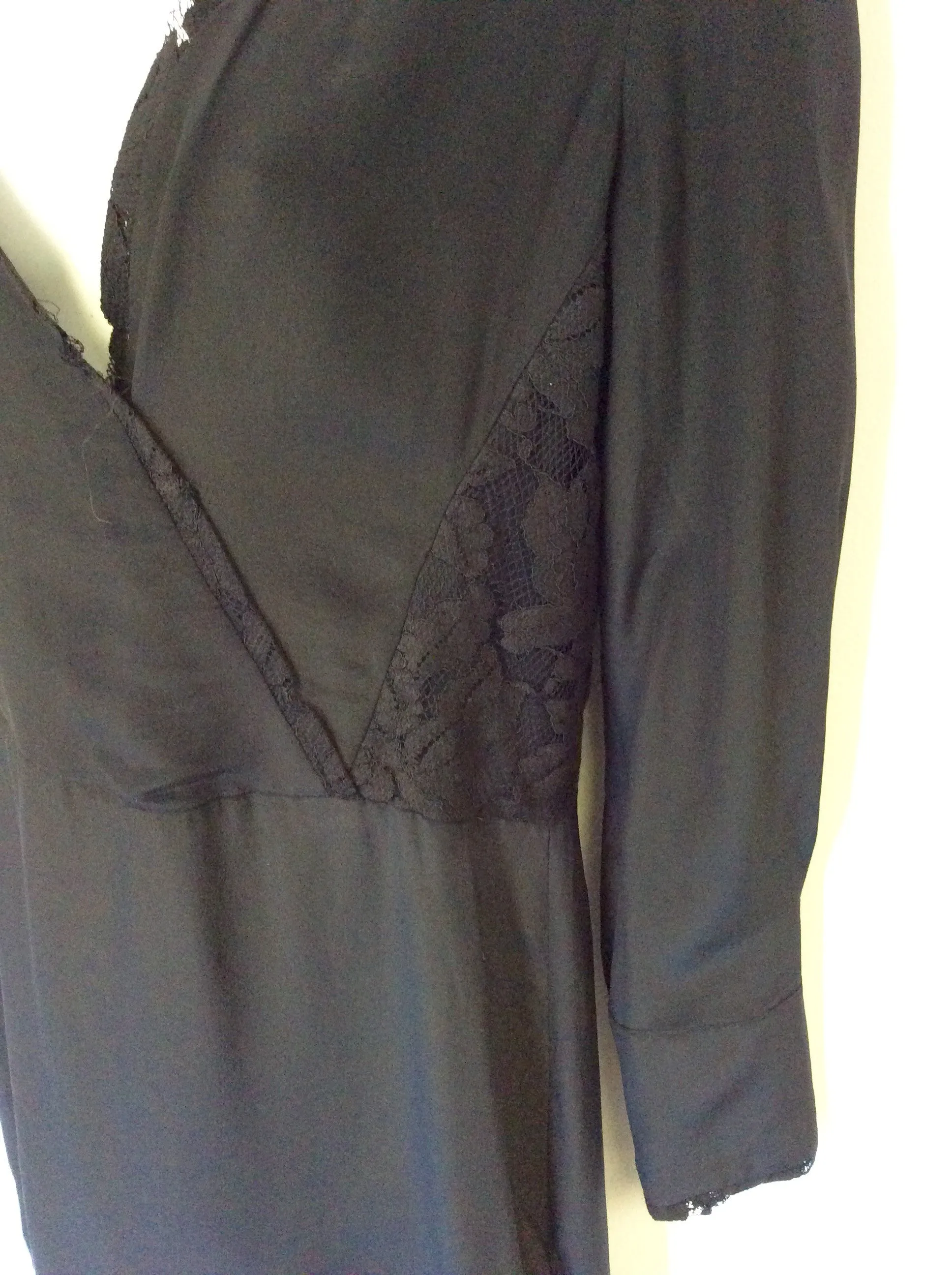 ALL SAINTS BLACK SILK BLEND LACE TRIM DRESS SIZE 4