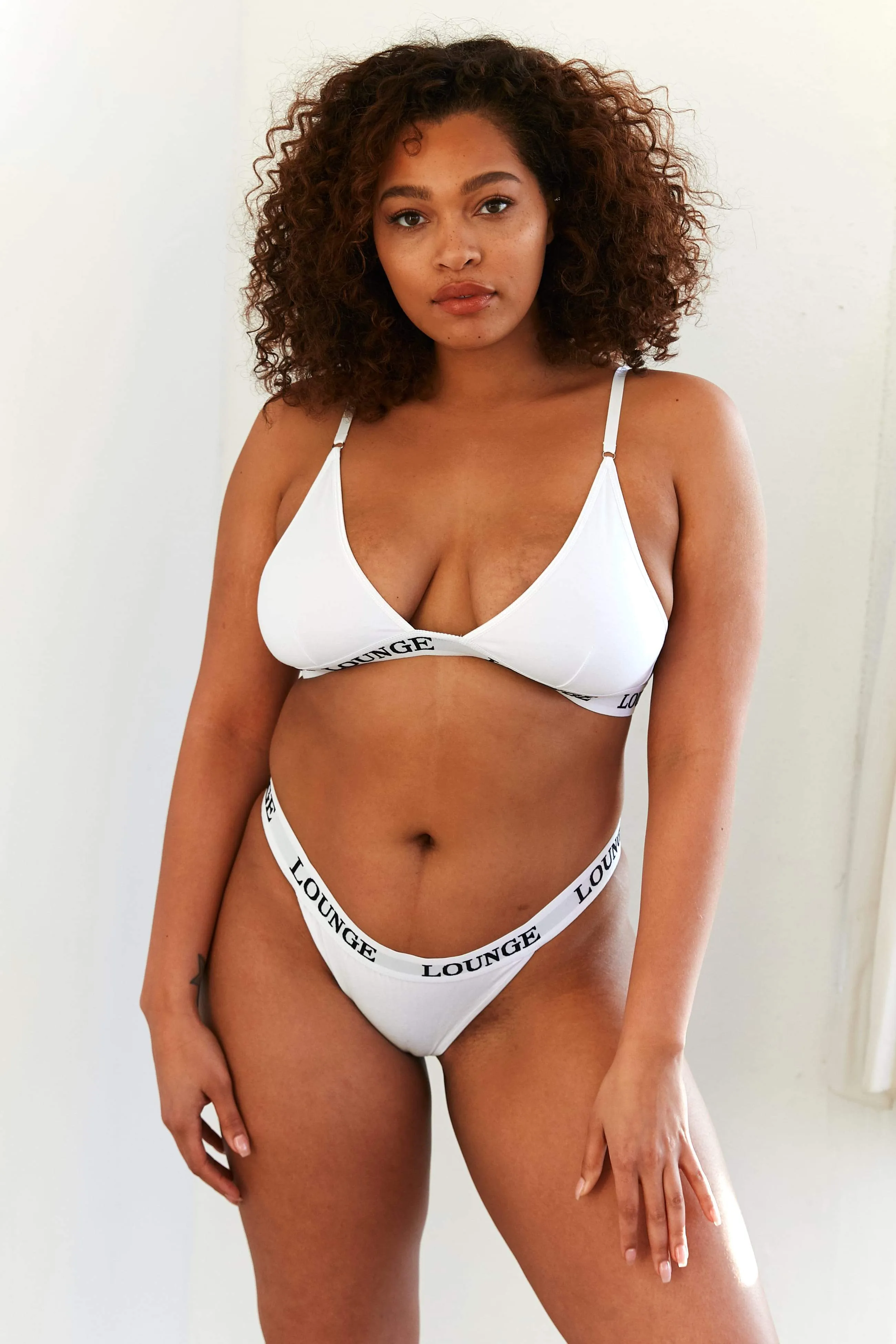 All White Triangle Bra & Thong