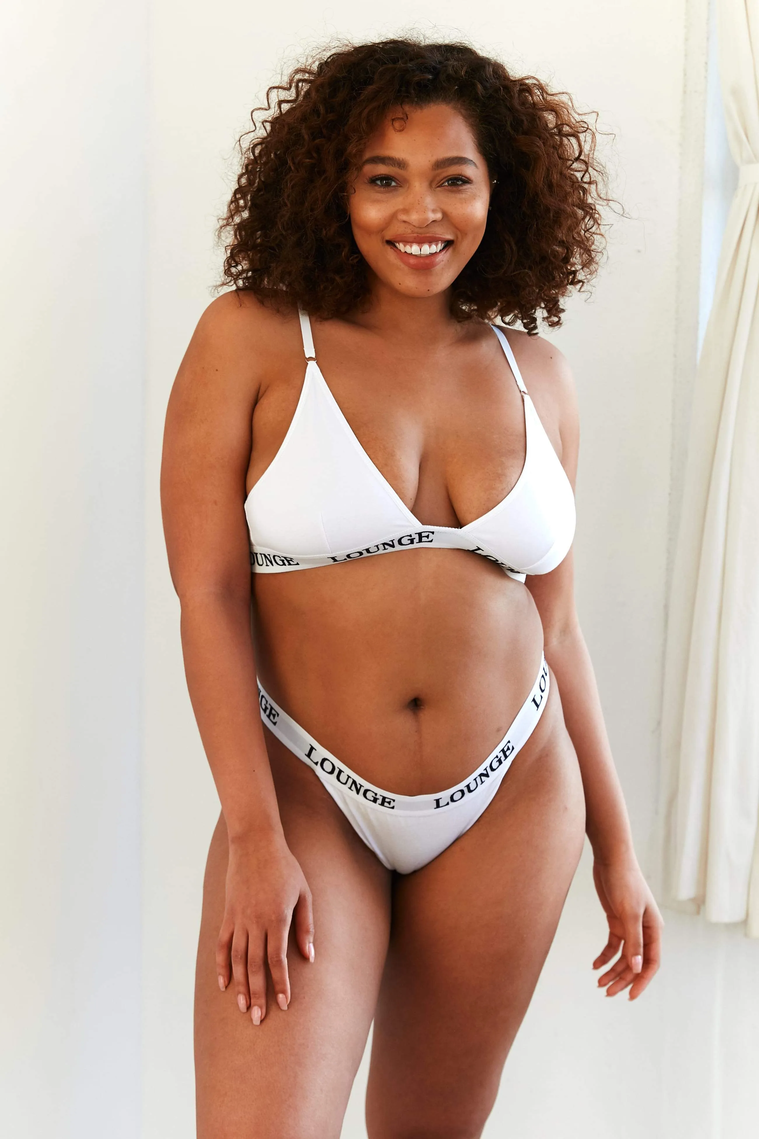 All White Triangle Bra & Thong