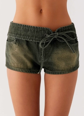Vivia Denim Micro Shorts - Washed Khaki Formal Occasion