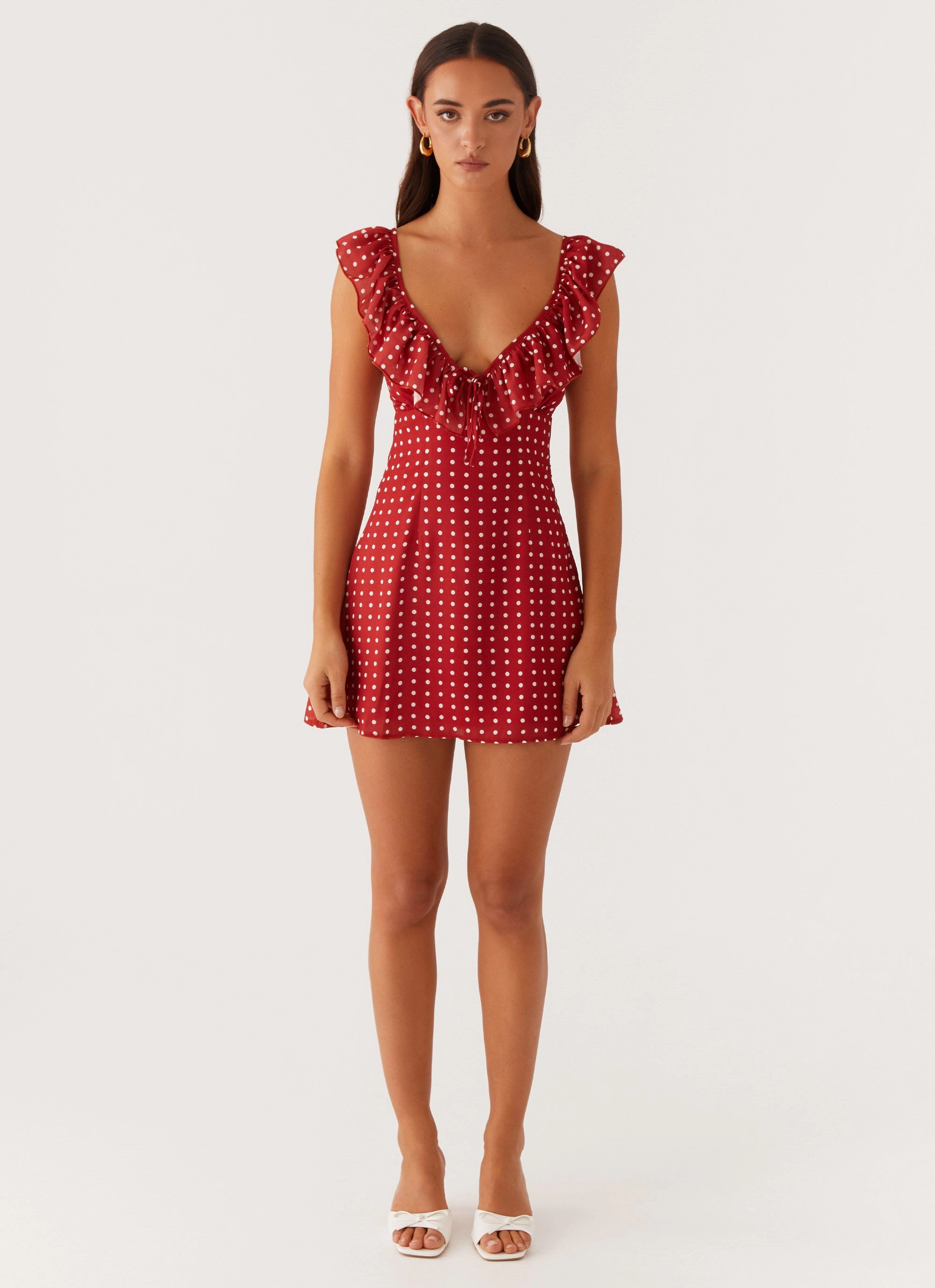 Lightweight Material Creative Look Adrina Ruffle Mini Dress - Red Polka Dot