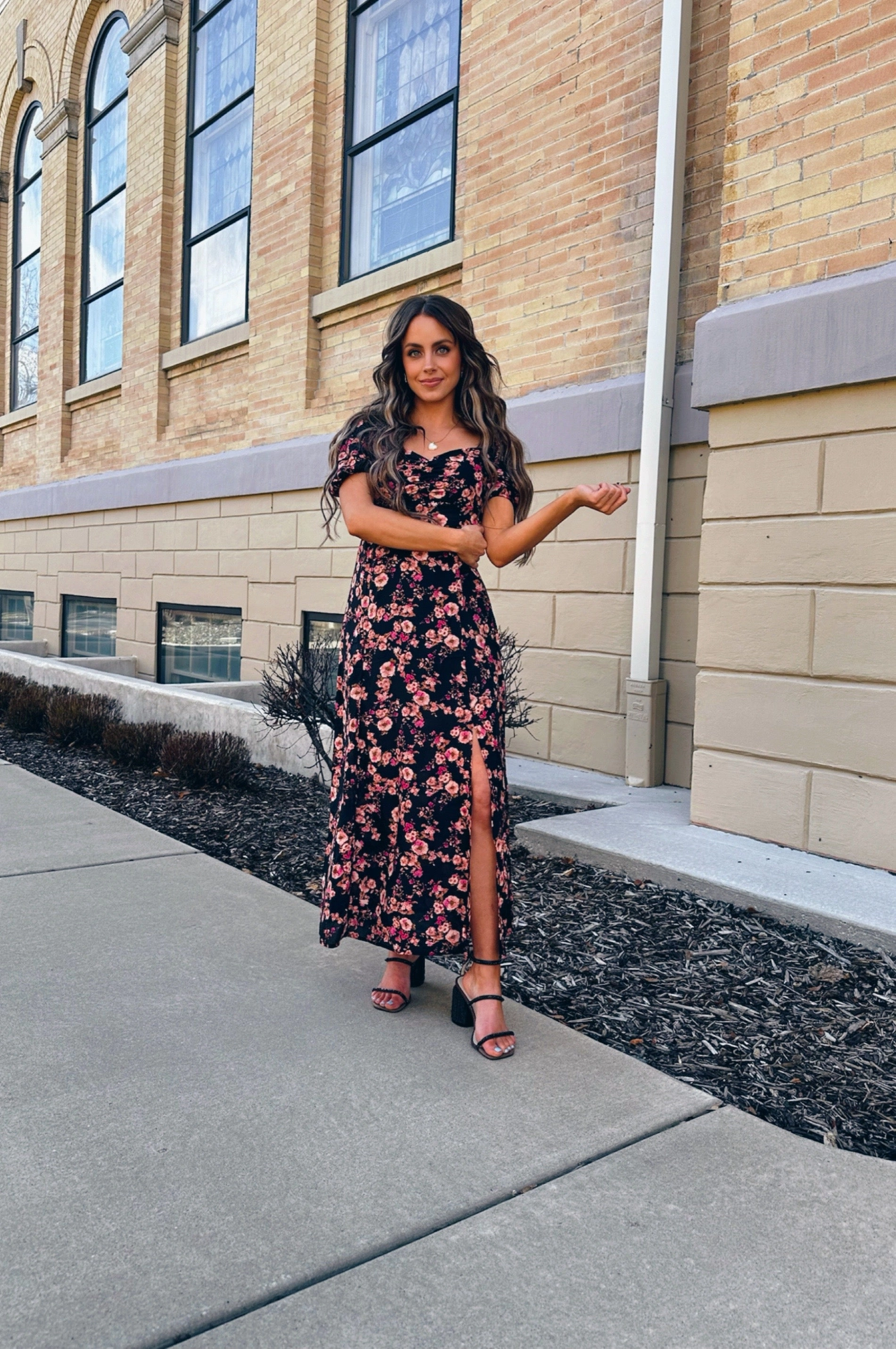 Low-Waist Rosewood Floral Maxi Dress