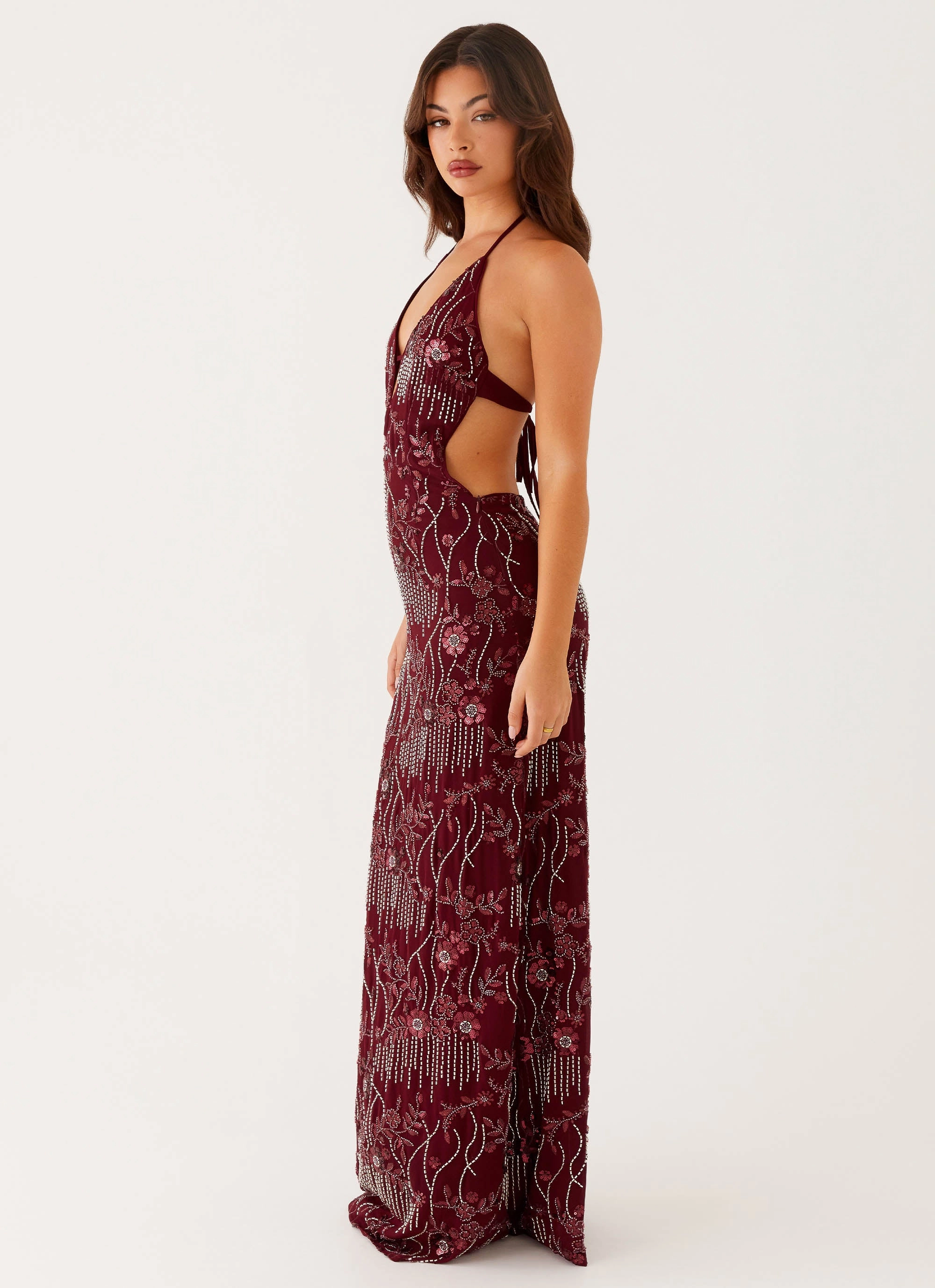 All For Love Maxi Dress - Burgundy Vintage feel