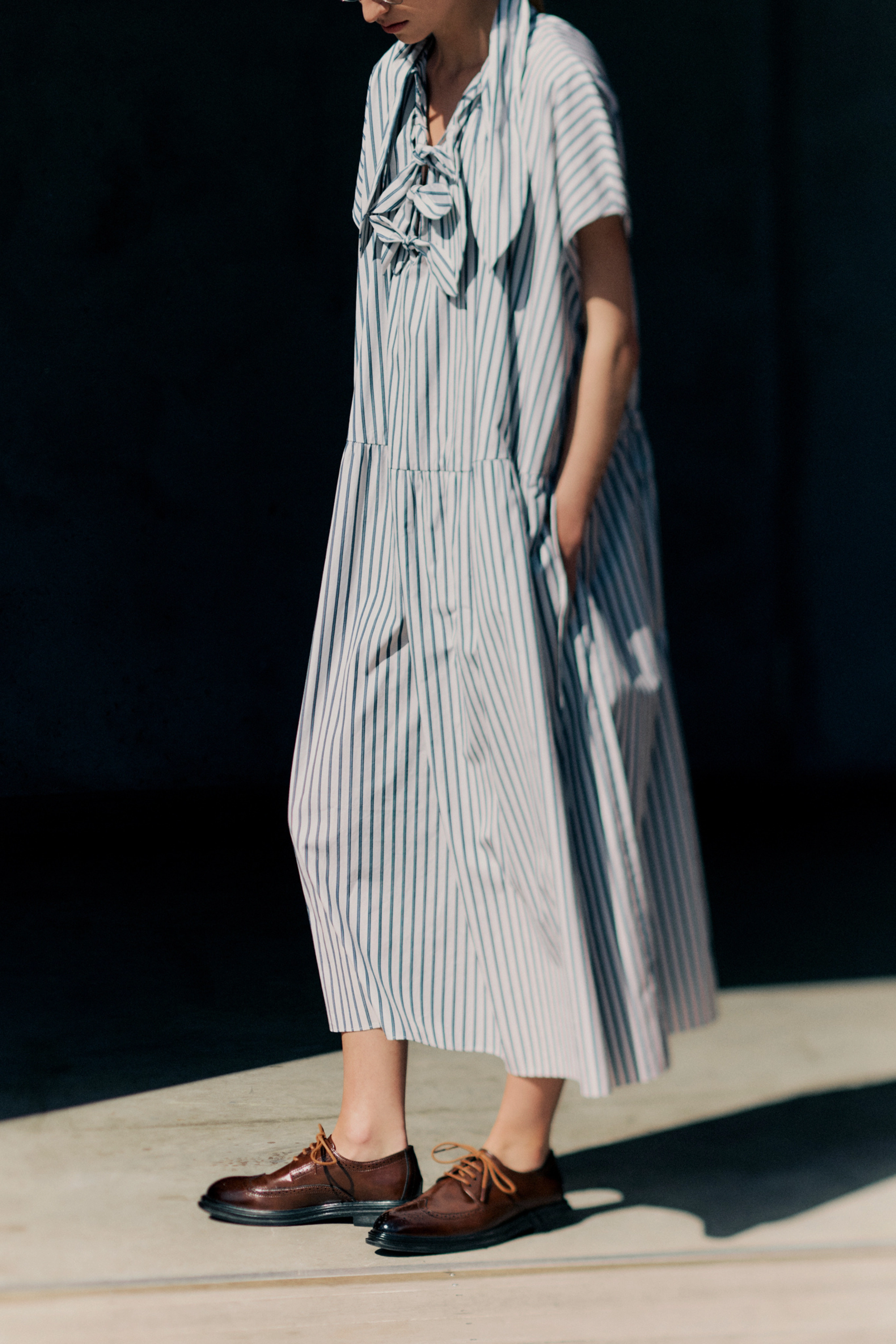 Drop Sleeve Painter's Dress - Blue Harmonious Layers
