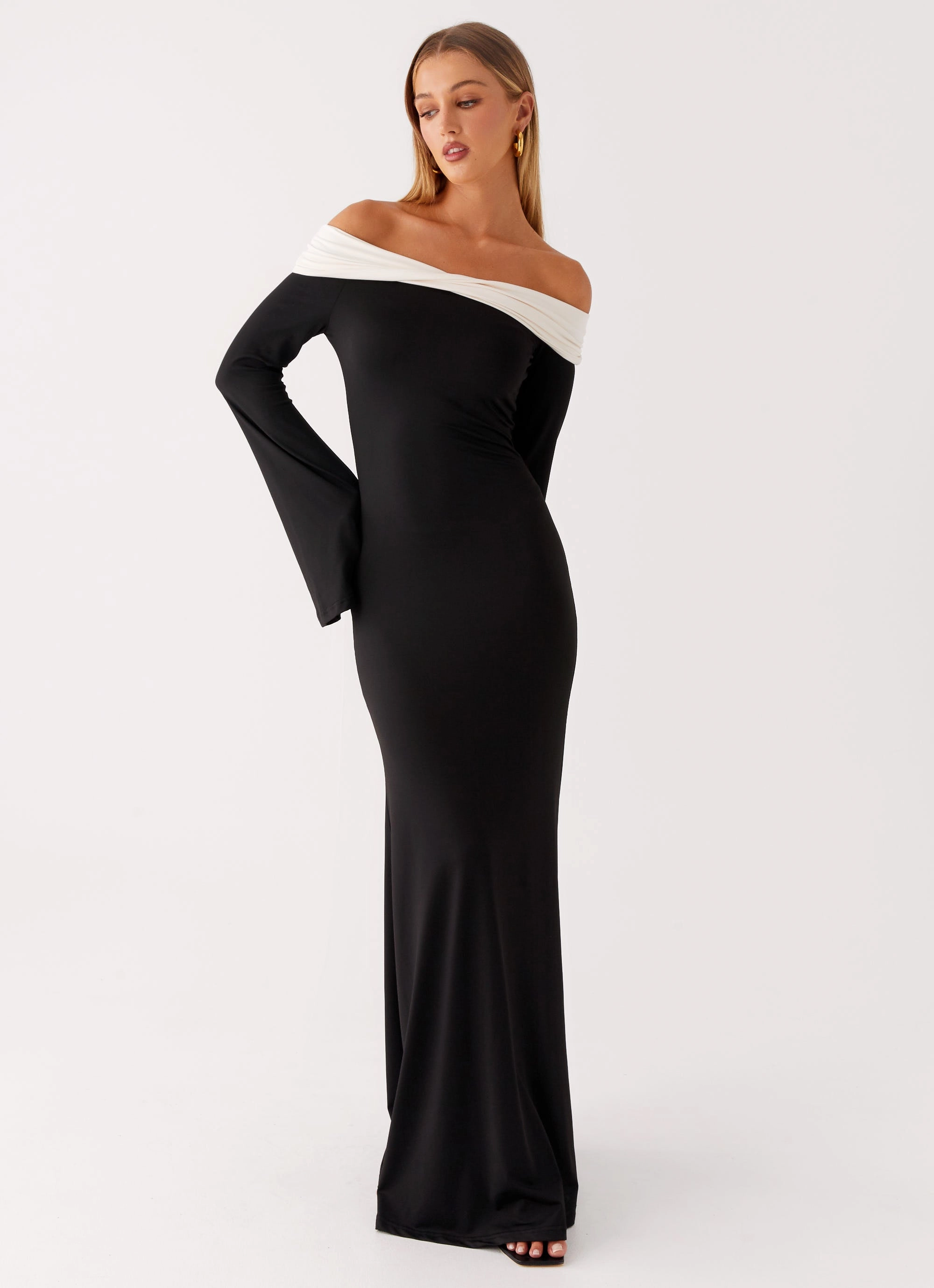 Hits Different Long Sleeve Maxi Dress - Black Slim Silhouette