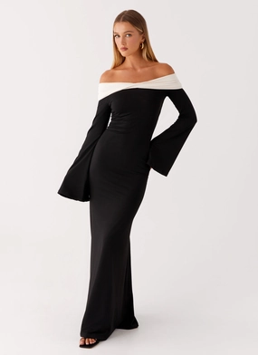 Fluid Shape Hits Different Long Sleeve Maxi Dress - Black