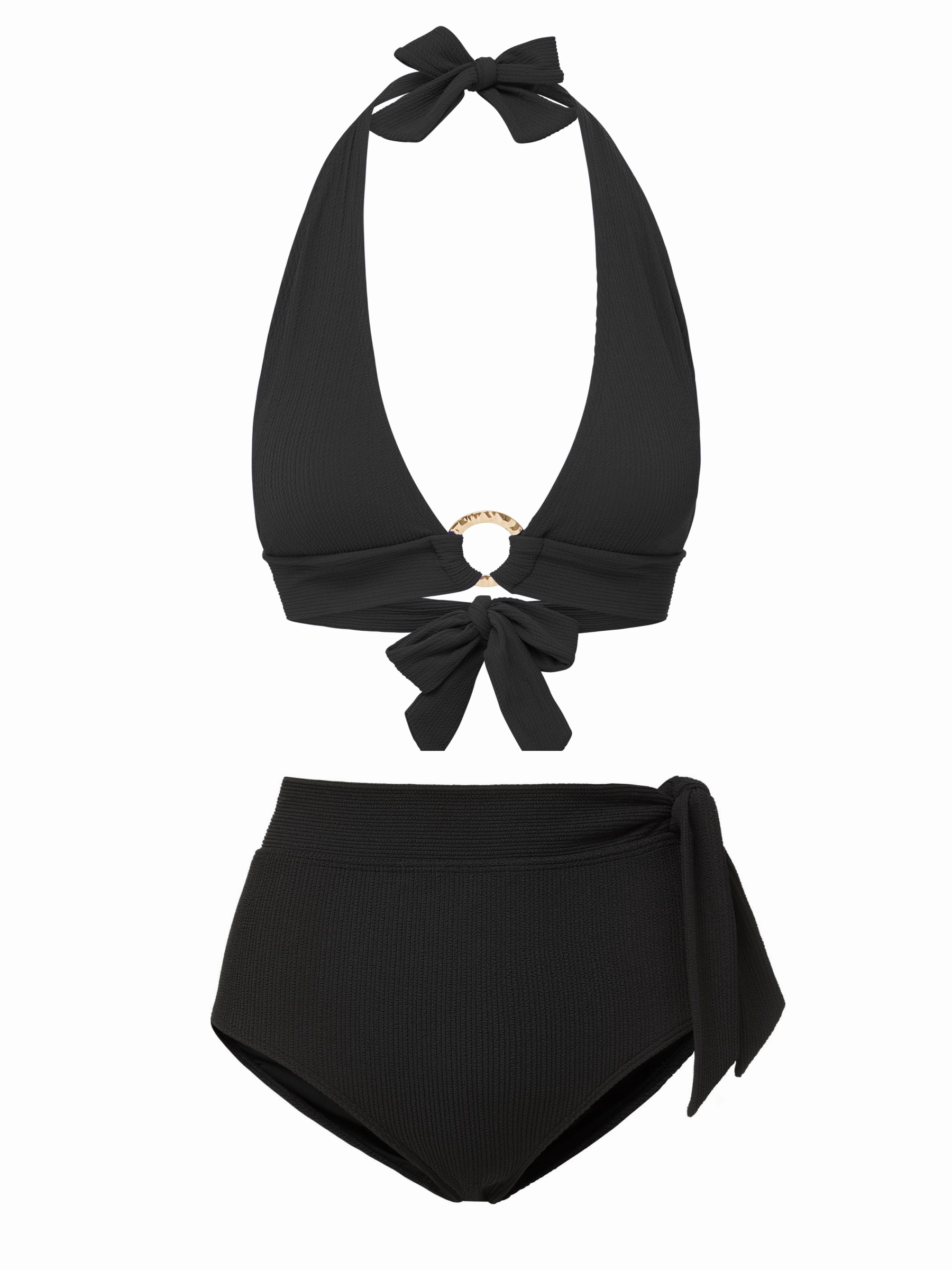 Quick Change Swim Erin Top   Side Tie High Waist Bottom In Black Texture