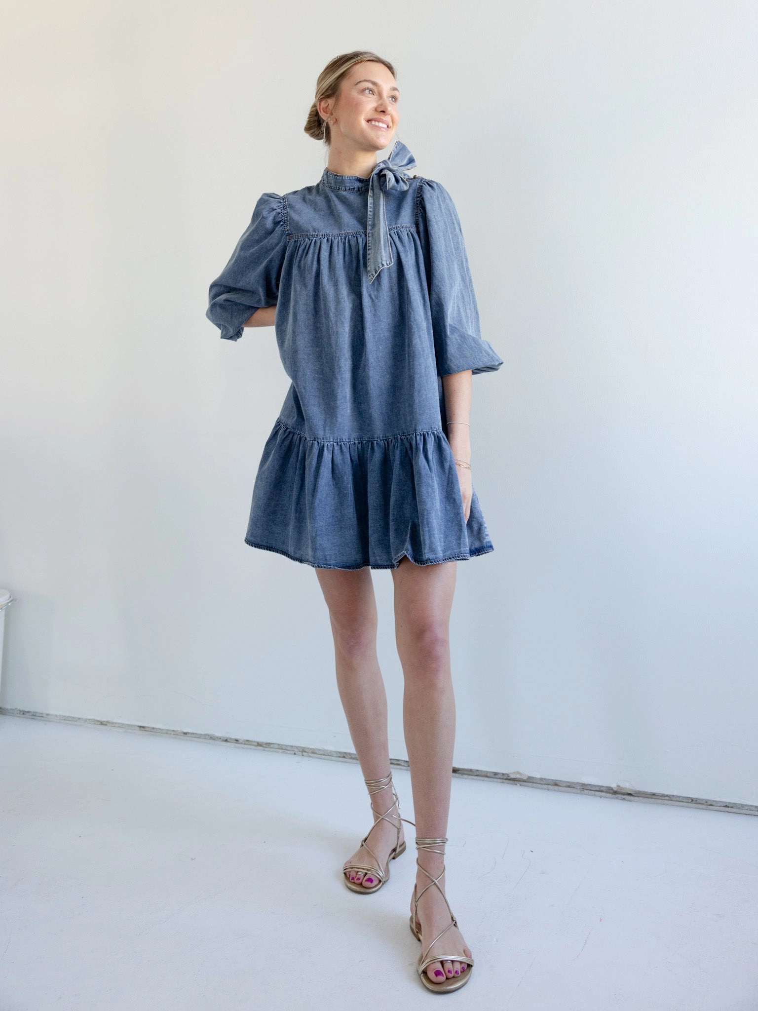 Fluid Cut Work Chic Kennedy Denim Mini Dress