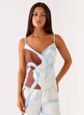 Thermal Regulating Design Hybrid Fabric Blend Kaia Cowl Neck Top - Bloom Wave Print