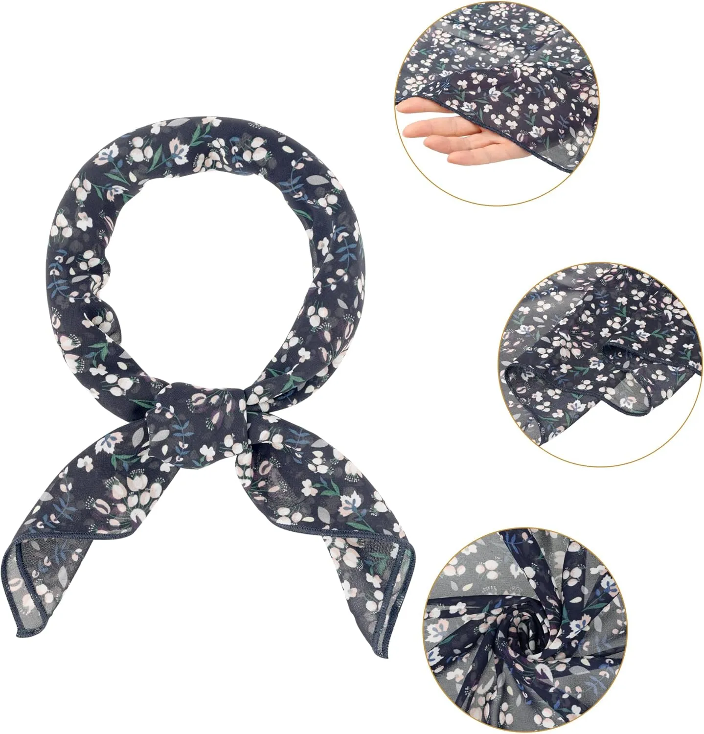 Allegra K Women Chiffon Scarves - 25.6" X25.6" - Floral Print Square Kerchief Neck Scarf Neckerchief