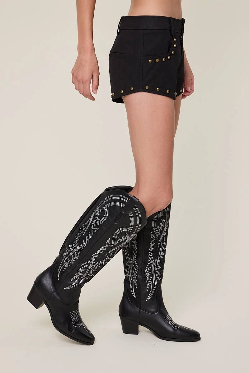 Allie Studded Micro Shorts- Black Adjustable Fit Vented Hem Details