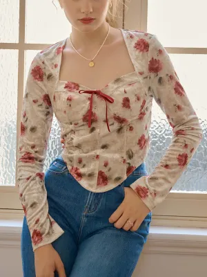 Allison Floral Print Knot Front Bandana Hem Crop Blouse WaterRepellent Coating