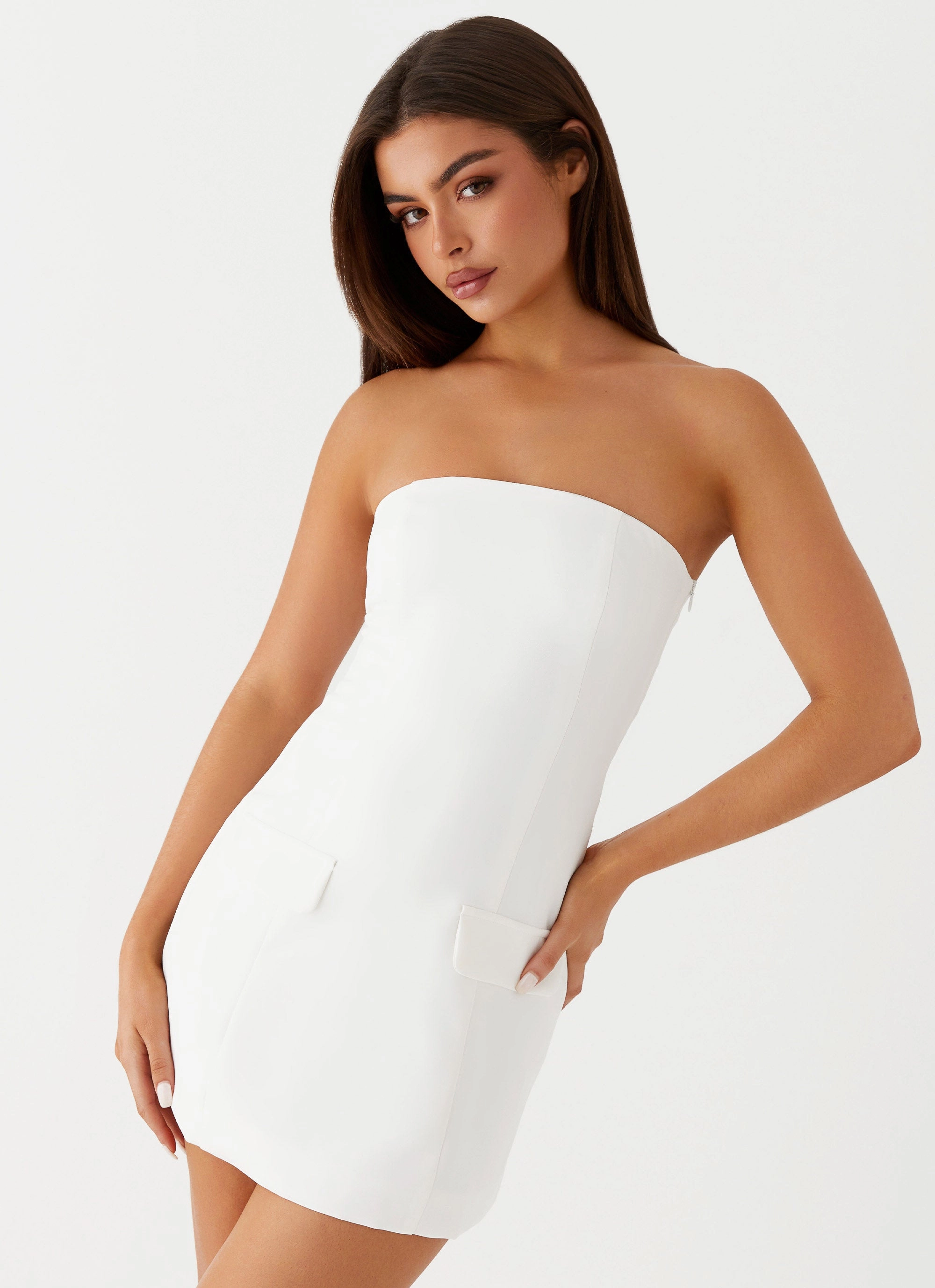 Allora Strapless Mini Dress - White Layered Look