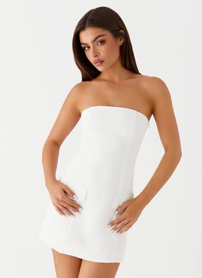 Allora Strapless Mini Dress - White Subtle Shimmer