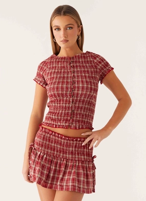 Lenore Button Top - Ruby Check VentilatedArmholes