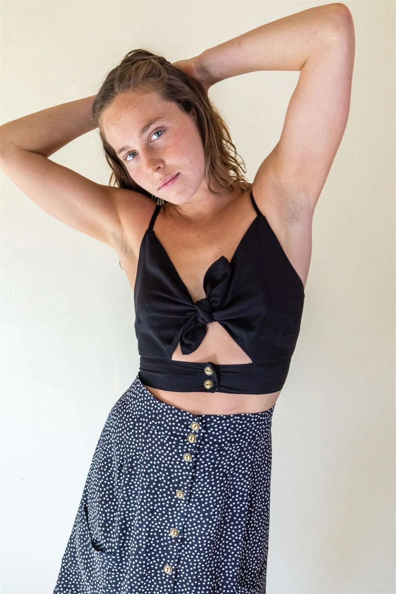 PlacketDetail CushionedSupport Dee Dee Top in Black Challis