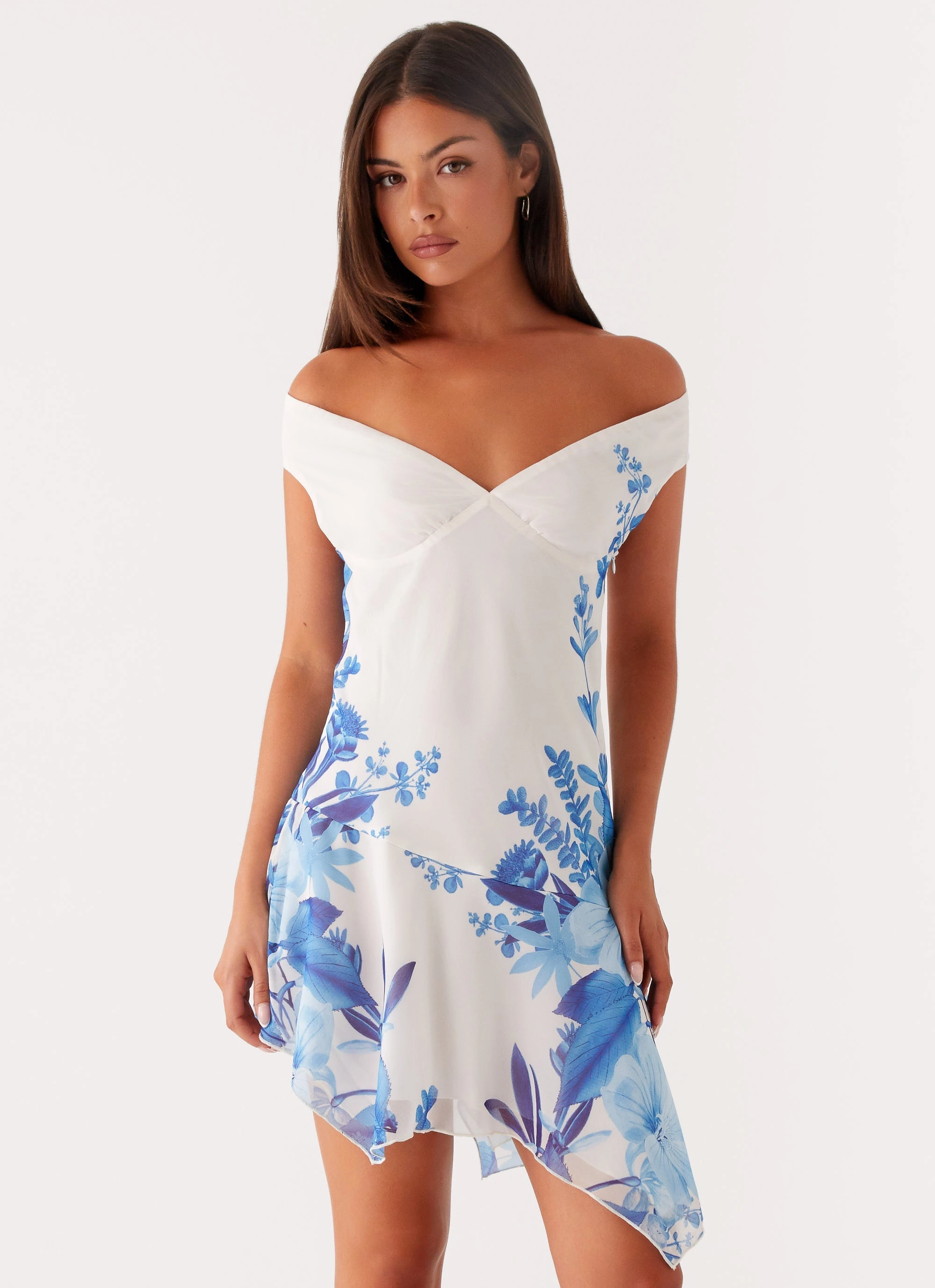 Alma Mini Dress - Blue Floral Print Sturdy Waistband