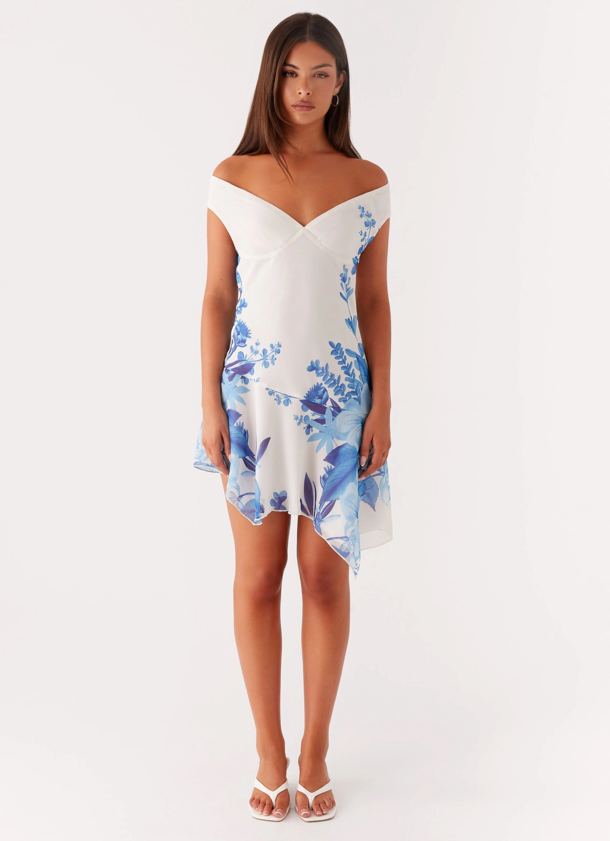 Alma Mini Dress - Blue Floral Print Soft Movement