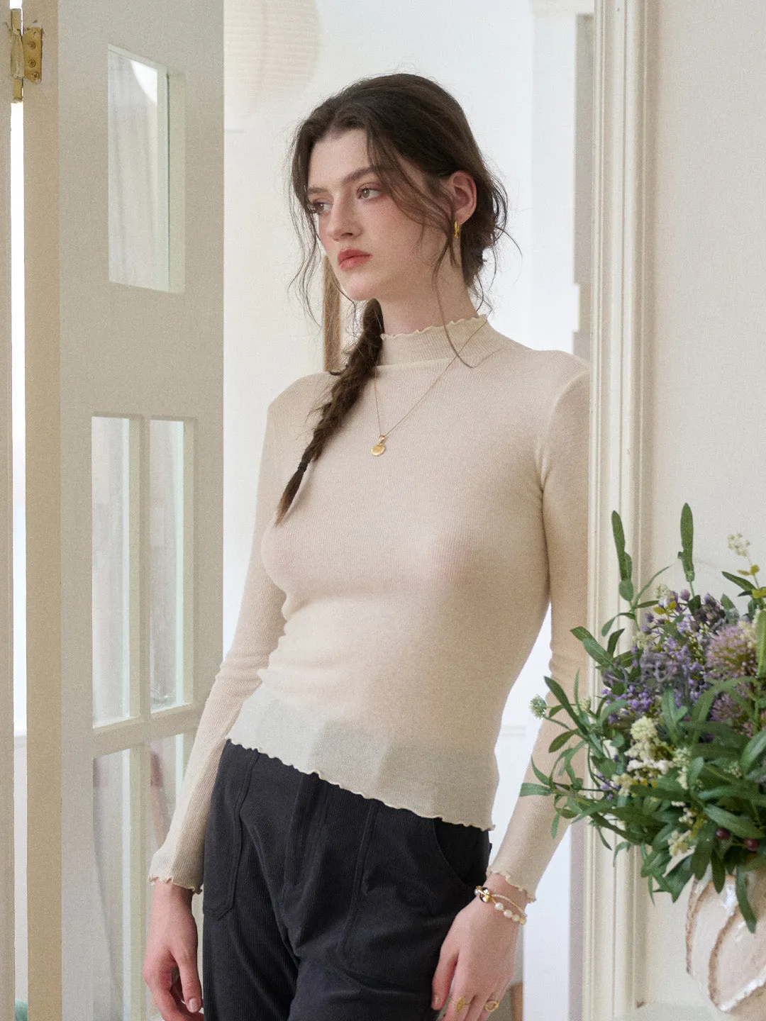 HighStrength Threadwork Amanda Ruffle Collar 100% Wool Sweater