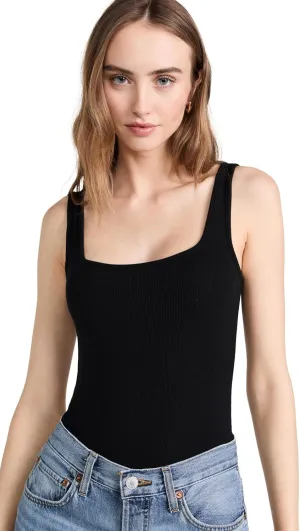 Ambitionist Women's Ribbed Square Neck Tank Thong Bodysuit