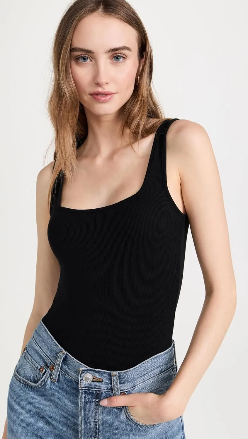Ambitionist Women's Ribbed Square Neck Tank Thong Bodysuit
