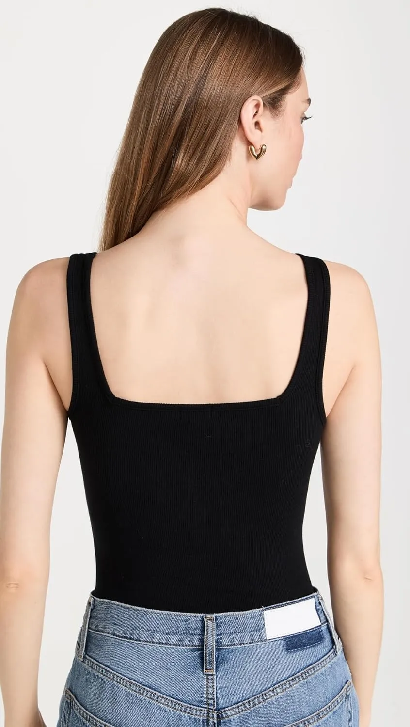 Ambitionist Women's Ribbed Square Neck Tank Thong Bodysuit
