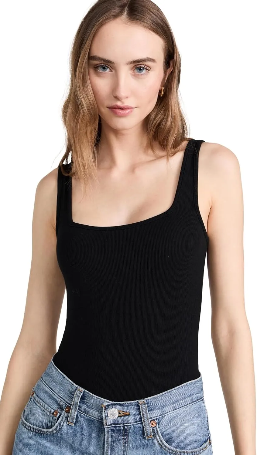 Ambitionist Women's Ribbed Square Neck Tank Thong Bodysuit